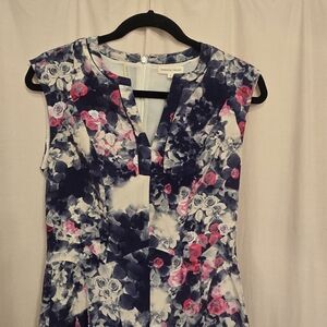 Rebecca Taylor Y2K Floral Print Silk Dress in Blue and Pink